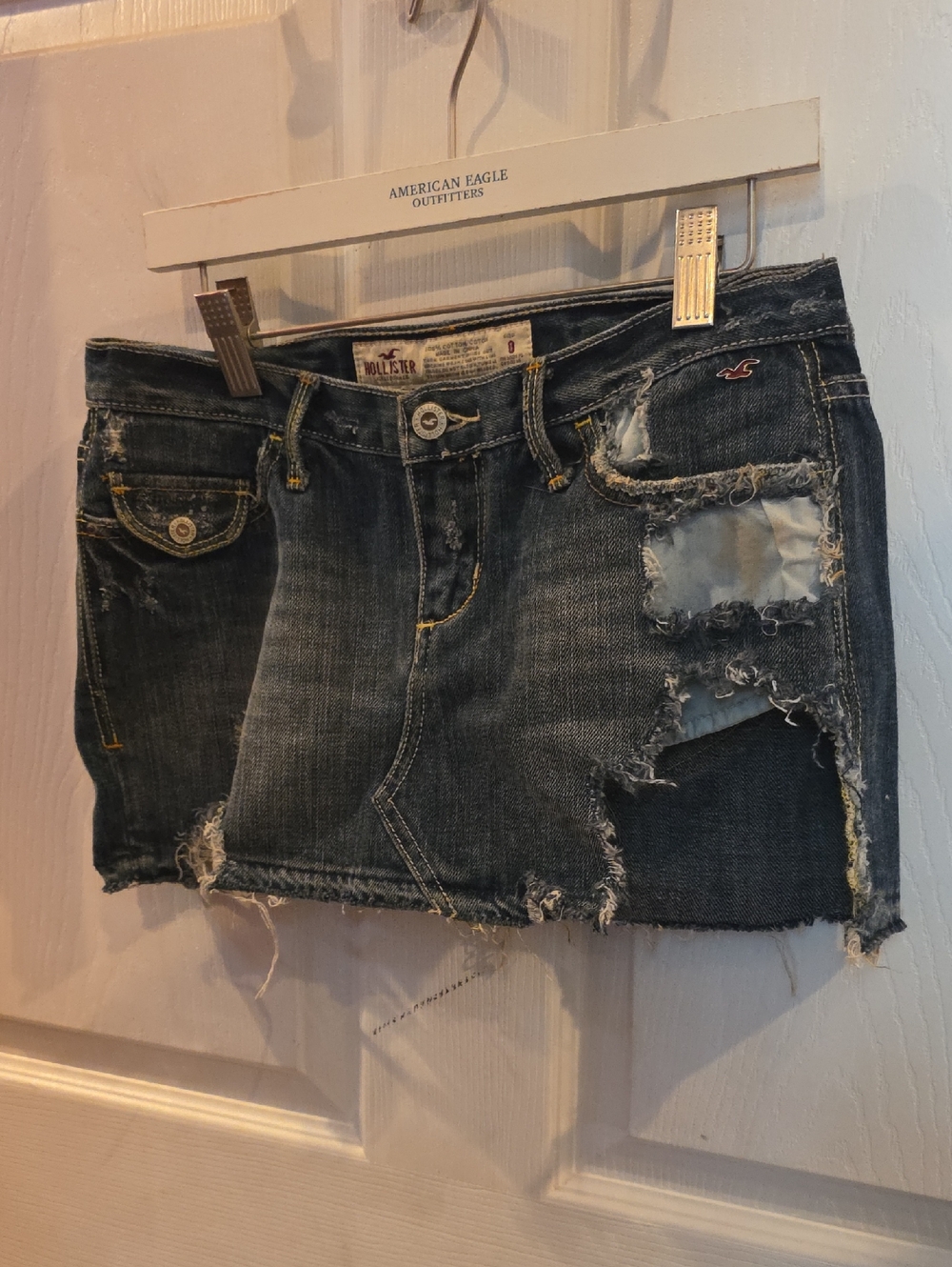 Y2k Hollister Distressed Dark Blue Denim Mini Skirt